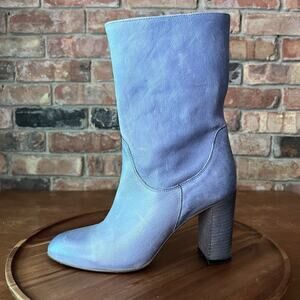 Free People Dakota Suede Slouch Block Heel Blue Gray Sz 9 US 39 EU MSRP $188
